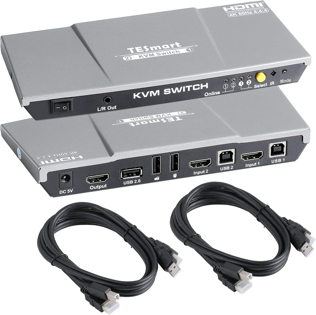 2x1 HDMI KVM Switch 4K@60Hz Ultra HD with 2 Pcs 5ft KVM Cables P33611