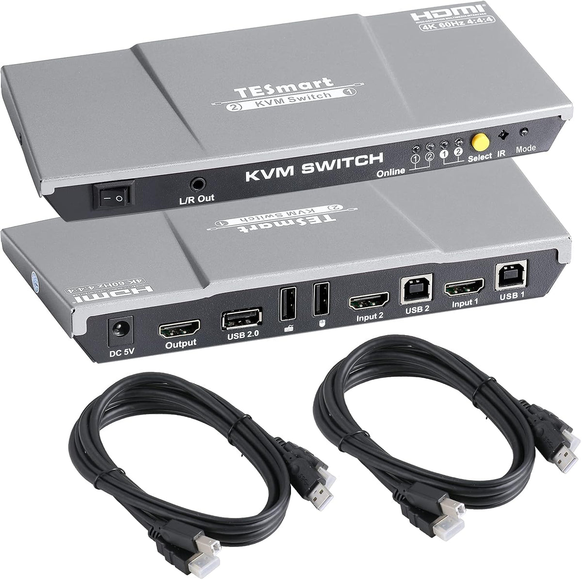 2x1 HDMI KVM Switch 4K@60Hz Ultra HD with 2 Pcs 5ft KVM Cables P33611
