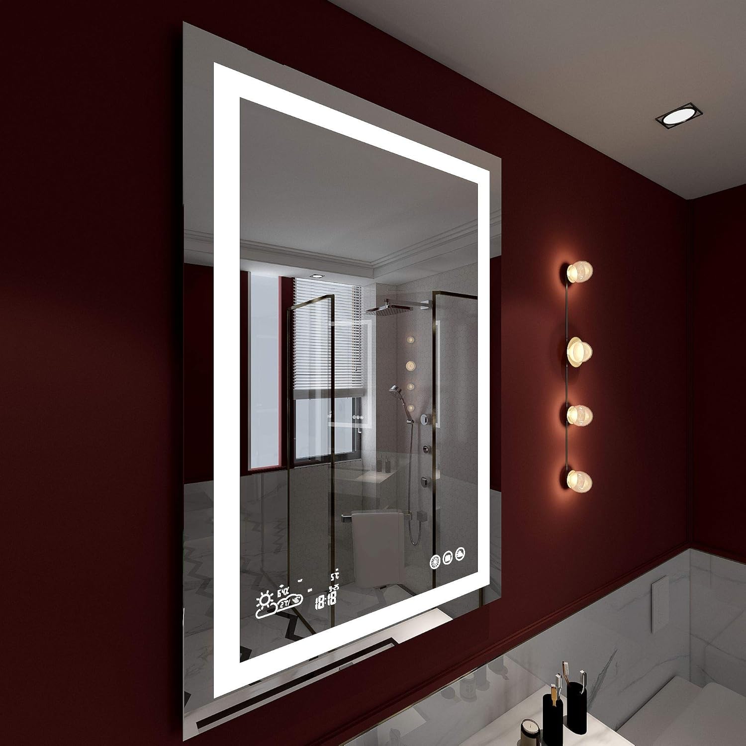 Dimmable Lighted Bathroom Mirror with Defogger and Memory Touch Switch S6625