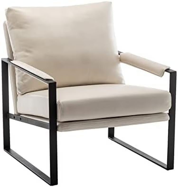 Dark Grey Faux Leather Accent Chair with Metal Frame J299