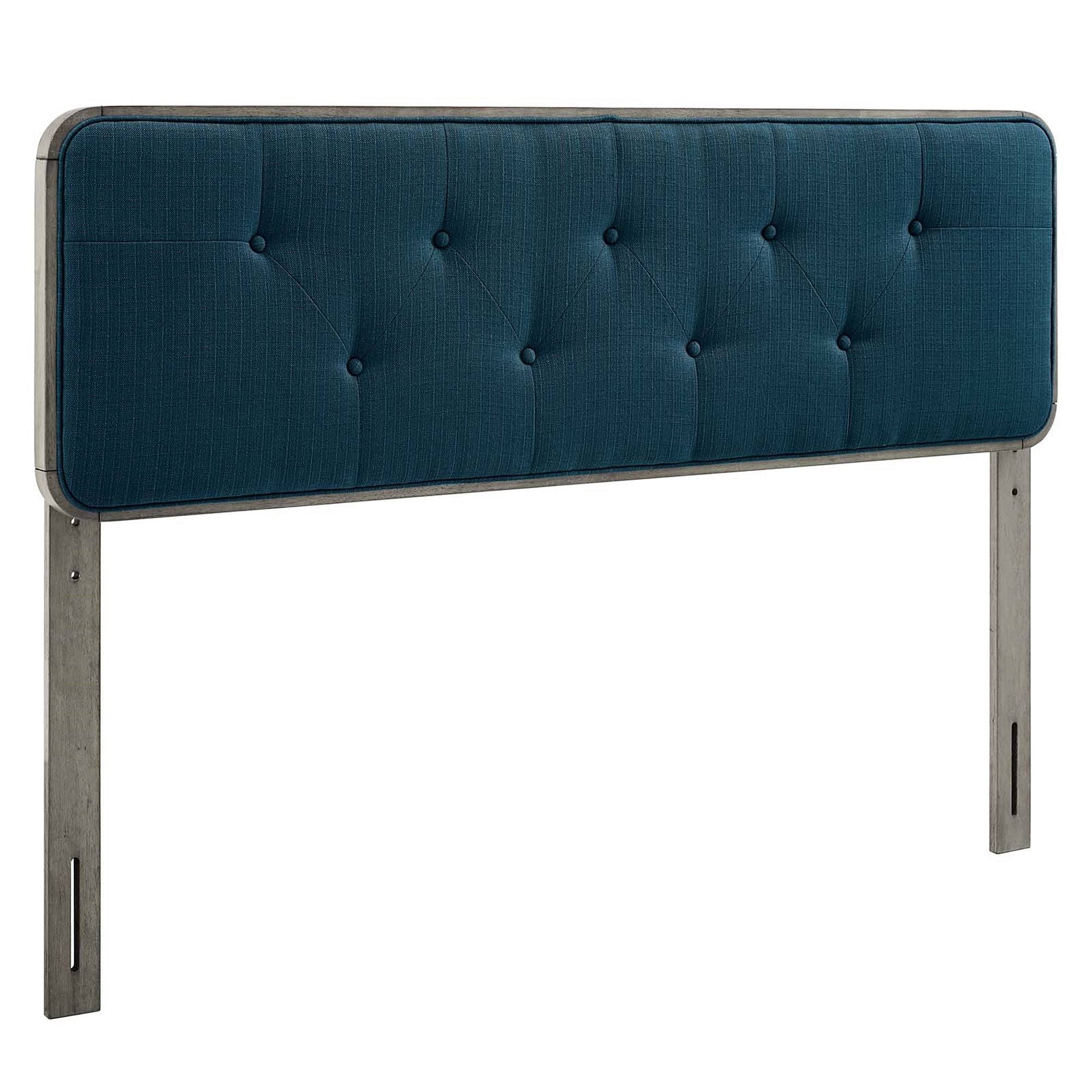 King Size Blue Fabric Tufted Wooden Headboard E548