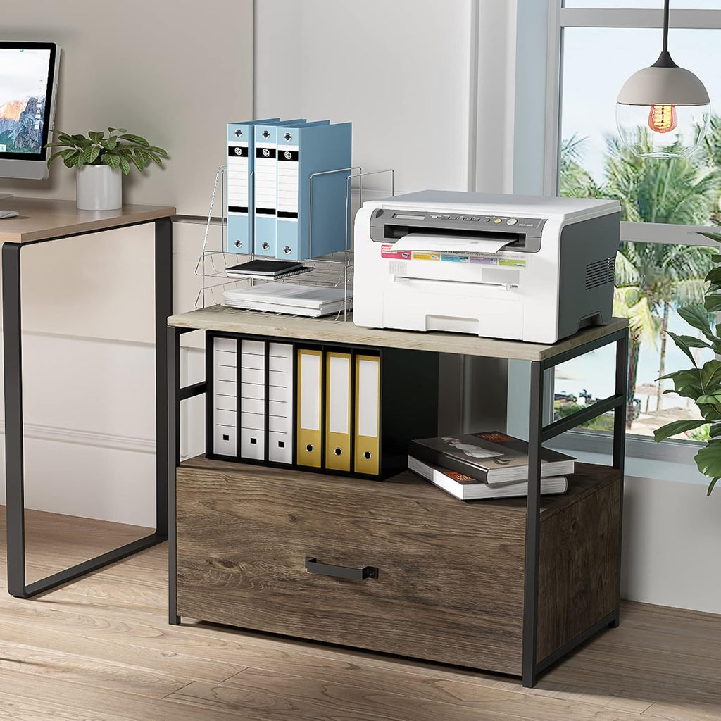 Wood Lateral File Cabinet with 1 Drawer, Printer Stand with Storage Shelves R40490