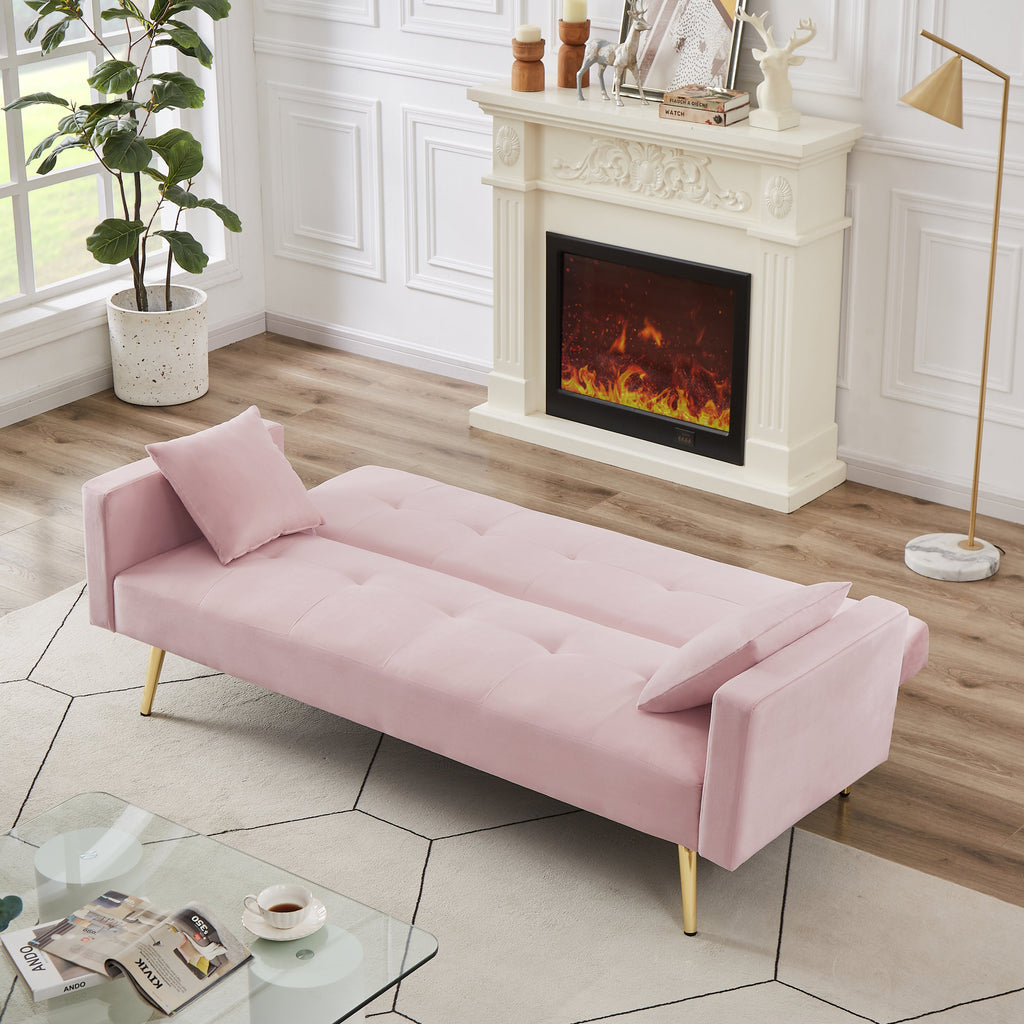 Pink Velvet Convertible Sofa Bed C91189