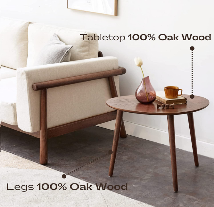 Solid Oak Wood Coffee Table with Pebble Shape, Natural Walnut Wooden Table I544