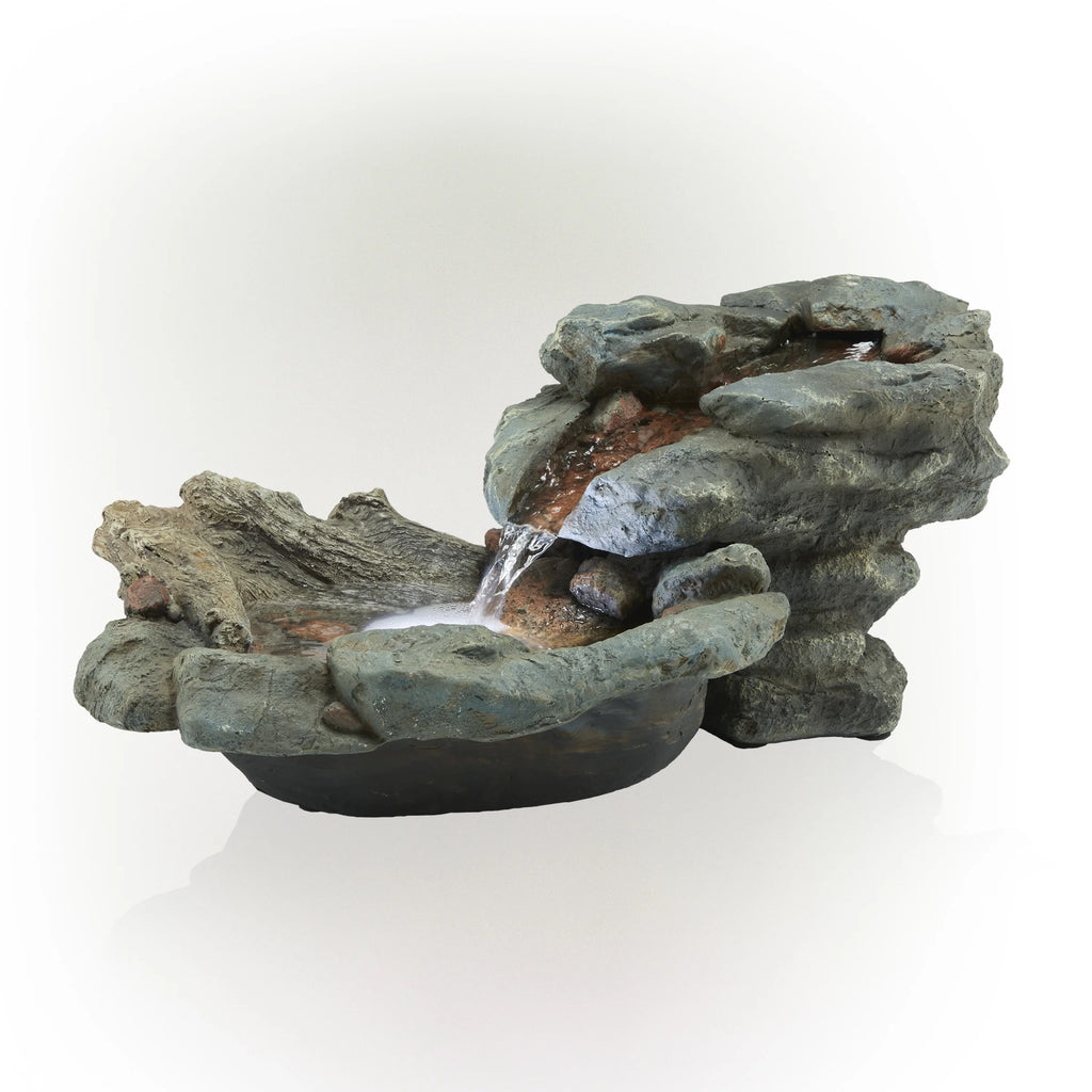 9" Tall River Rock Waterfall Tabletop Electric Fountain with LED Lights A6819