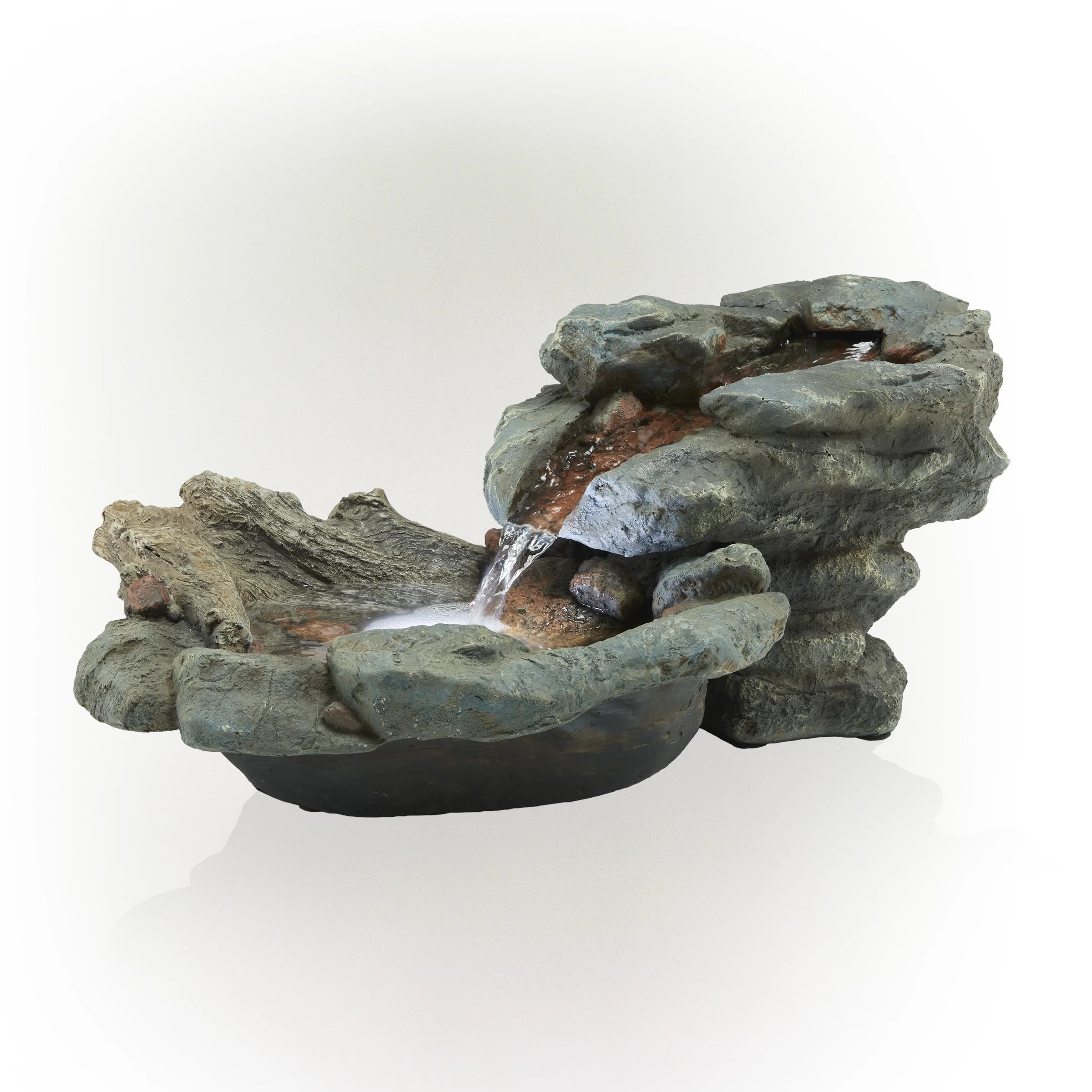 9" Tall River Rock Waterfall Tabletop Electric Fountain with LED Lights A6819