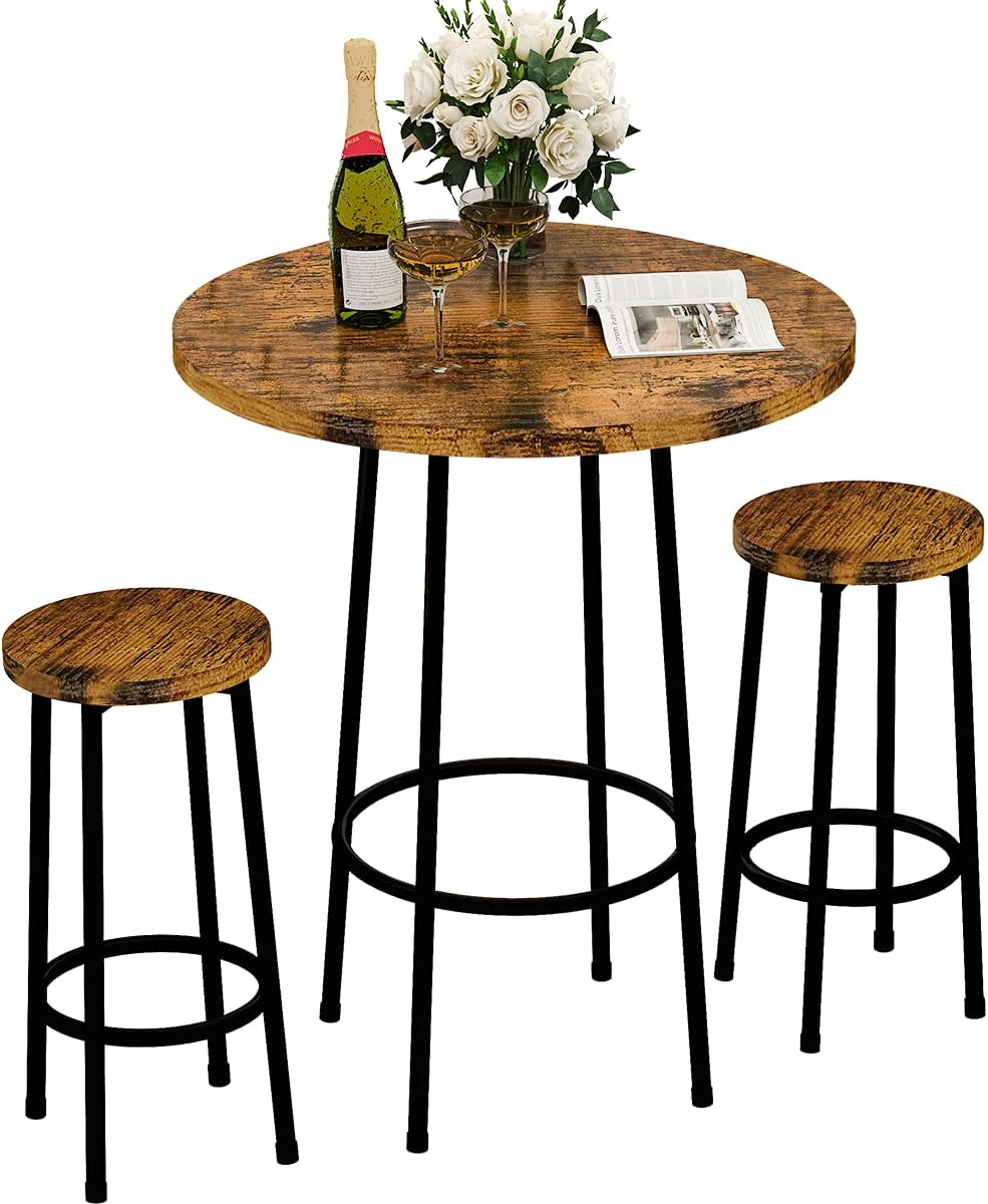 Rustic Brown 3 Piece Round Bar Table and Stools H6682