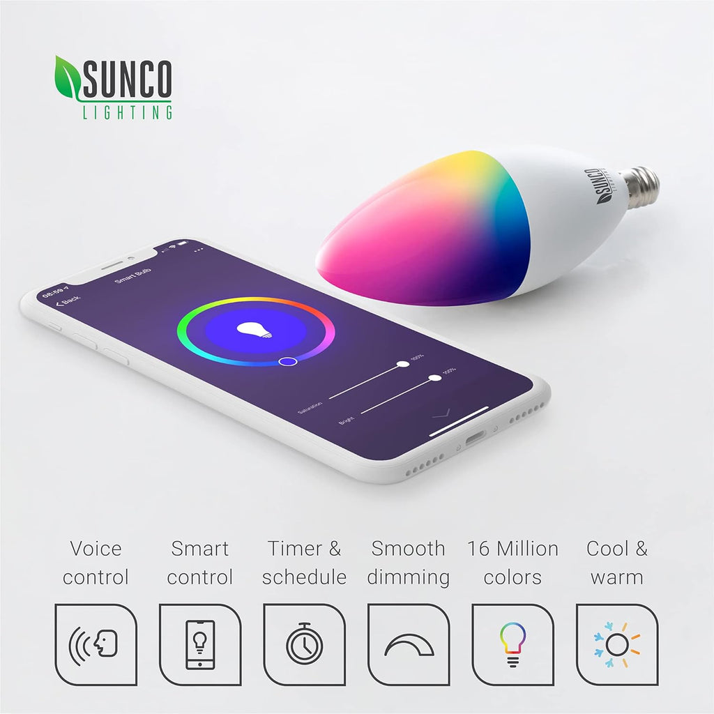 WiFi LED Smart Bulb, B11 Candelabra, 4.5W, E12 Base, Color Changing, Dimmable, 6 Pack F318
