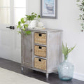 Whitewash Taupe Wood Basket Cabinet Y4717