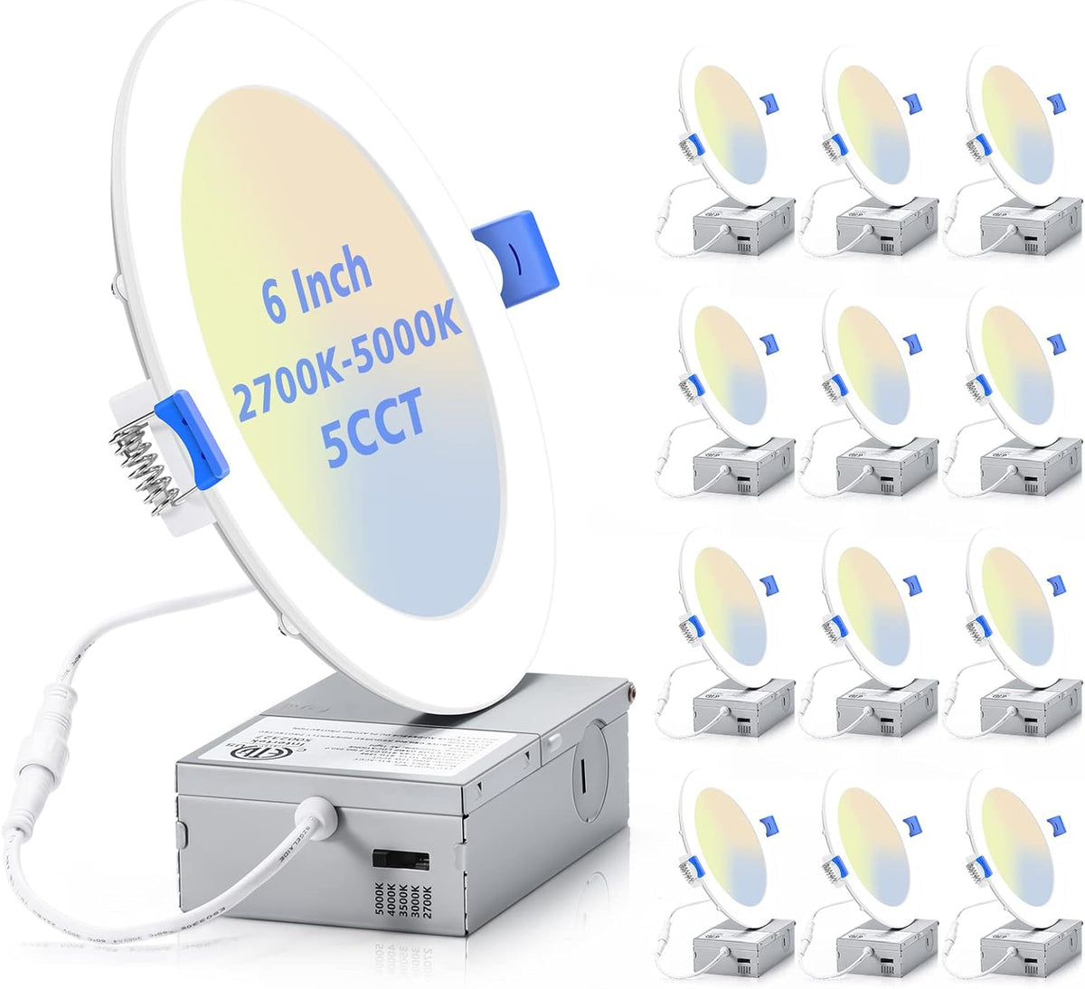12 Pack 6 Inch Dimmable Canless LED Recessed Lighting with Junction Box U7993