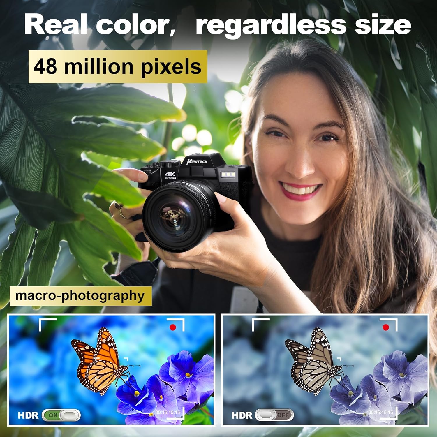 48 MP Digital Camera with 180° Flip Screen, 16X Digital Zoom, 52mm Wide Angle & Macro Lens, 2 Batteries, 32GB SD Card X786