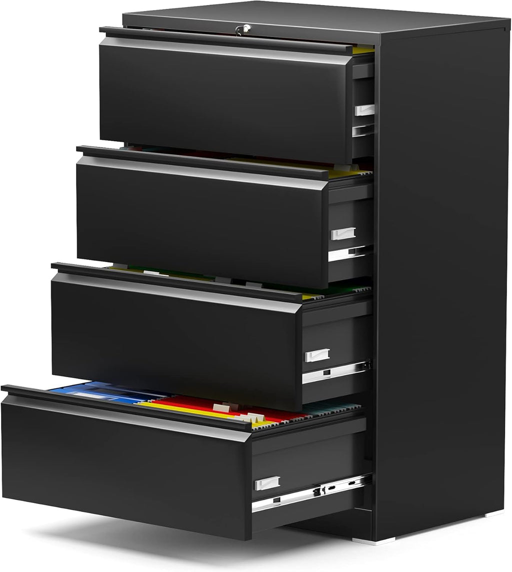 Black 4 Drawer Steel Lateral File Cabinet T3338