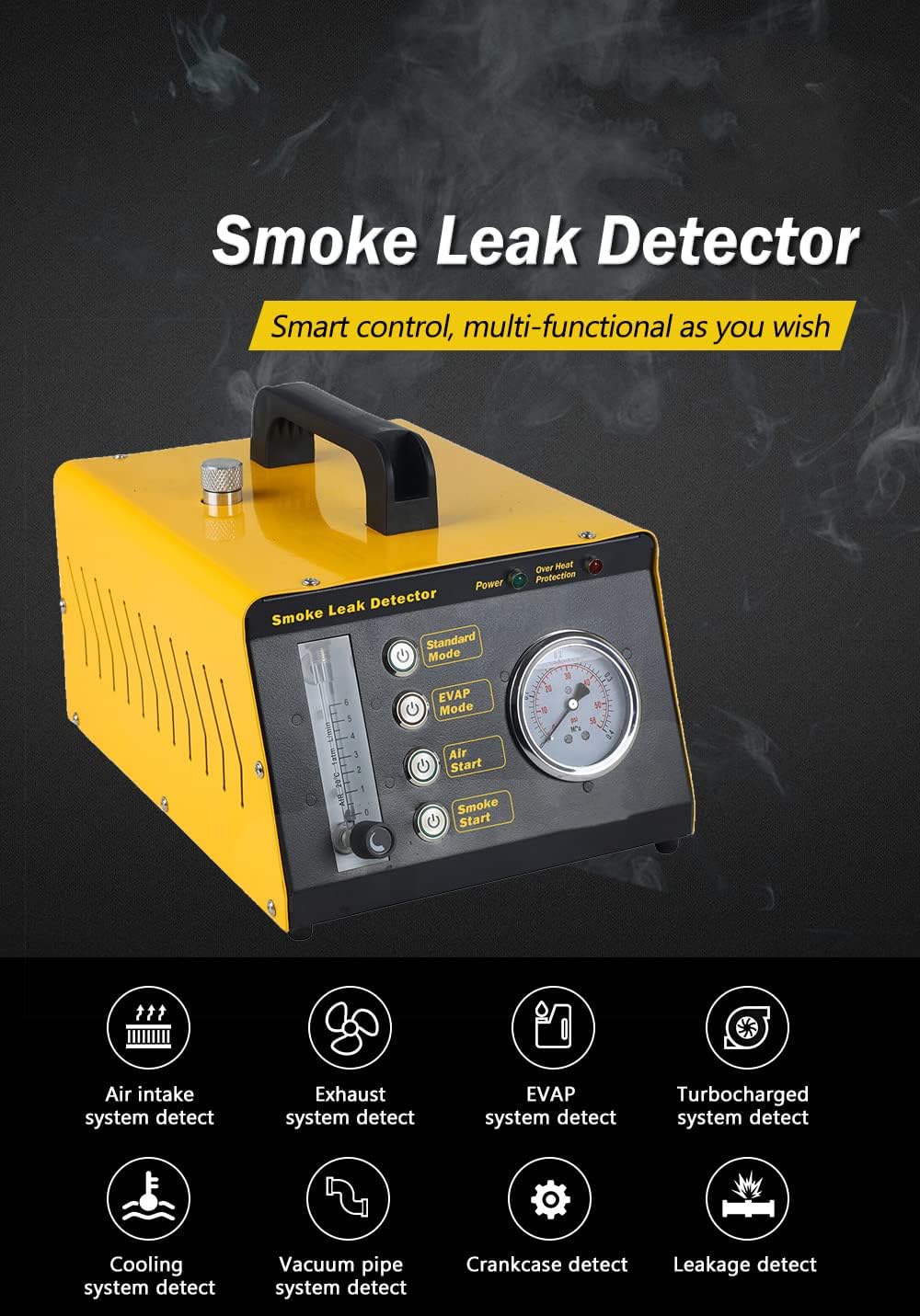 Smoke Fuel Leakage Tester 4 IN 1 Car Conduit PIPE System Leak Detection Tools with Adjustable FlowMeter H599