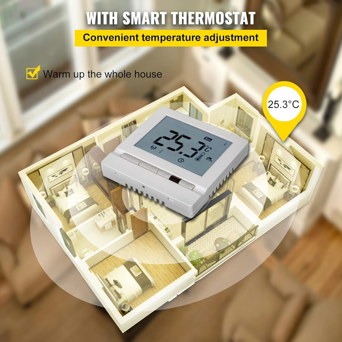 128.8 Square Feet Waterproof Insulated Floor Heating Cable with Temperature Control Panel W9922