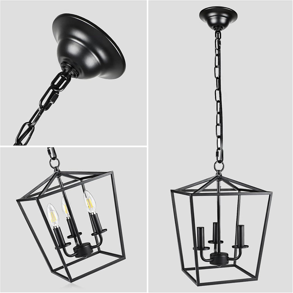 Vintage 3-Lights Black Lantern Chandelier D99361