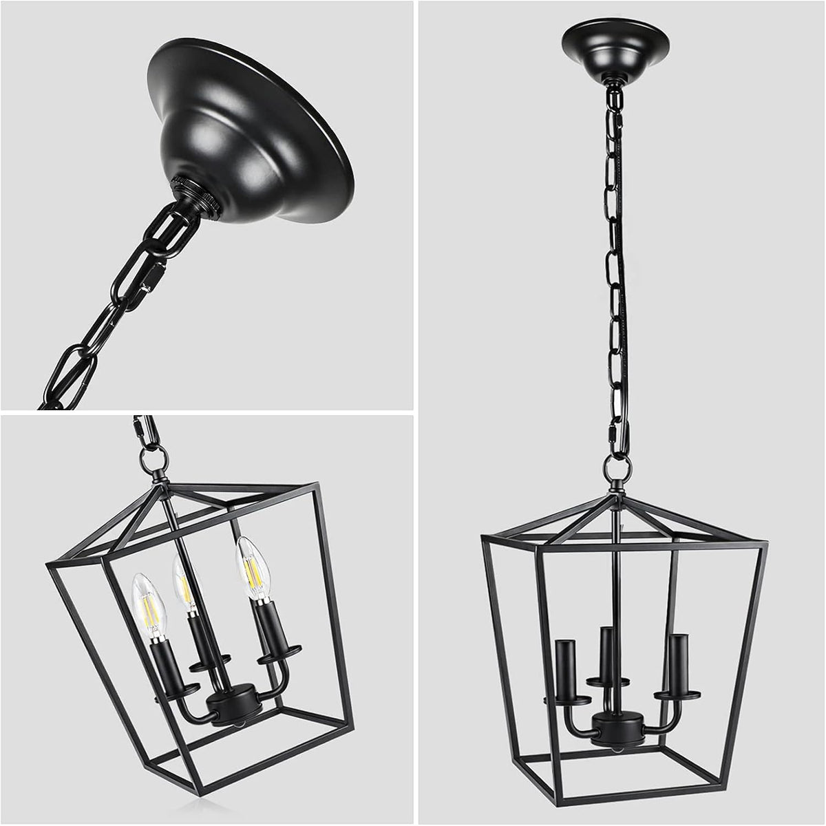 Vintage 3-Lights Black Lantern Chandelier D99361