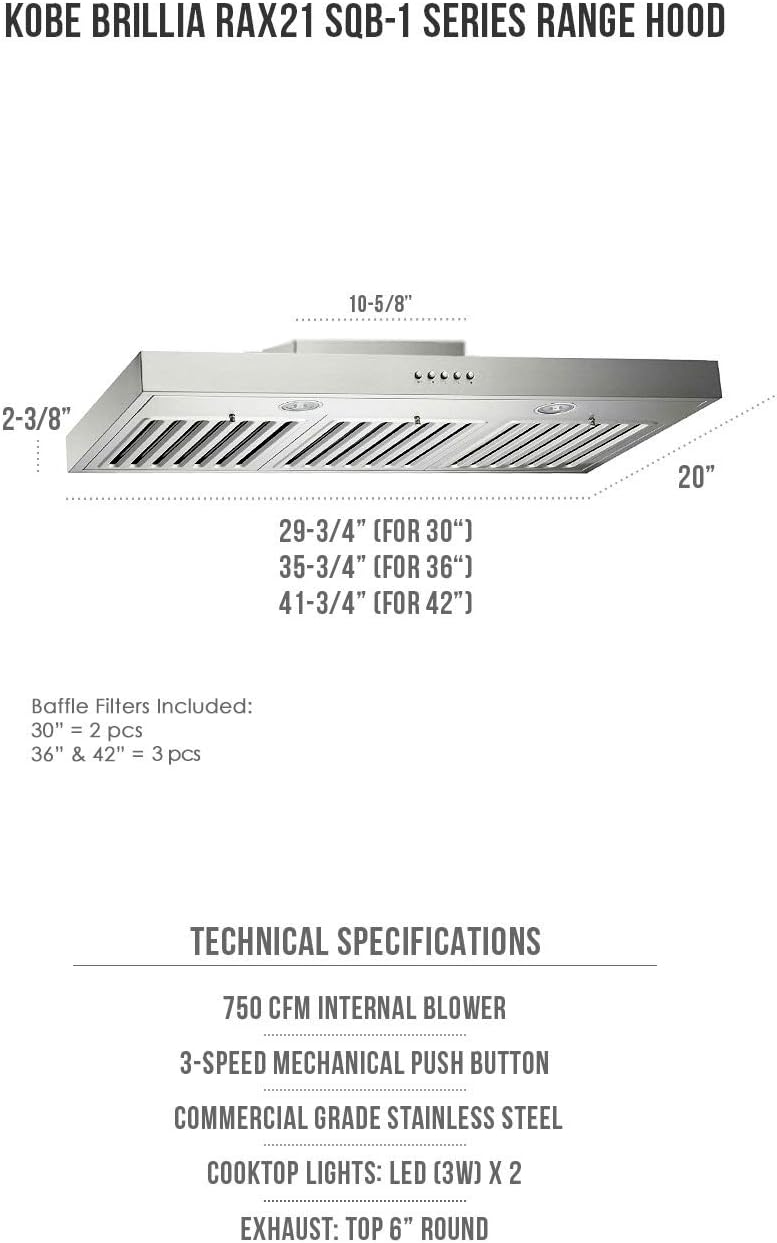 36-inch Under Cabinet Range Hood, 3-Speed, 750 CFM, Baffle Filters H577651