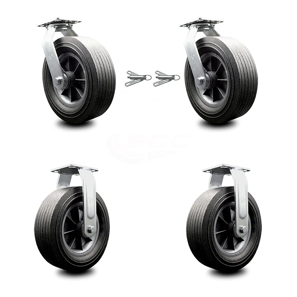 10 Inch Swivel Caster with Brake Semi-Pneumatic Wheel Pack of 2 B242848