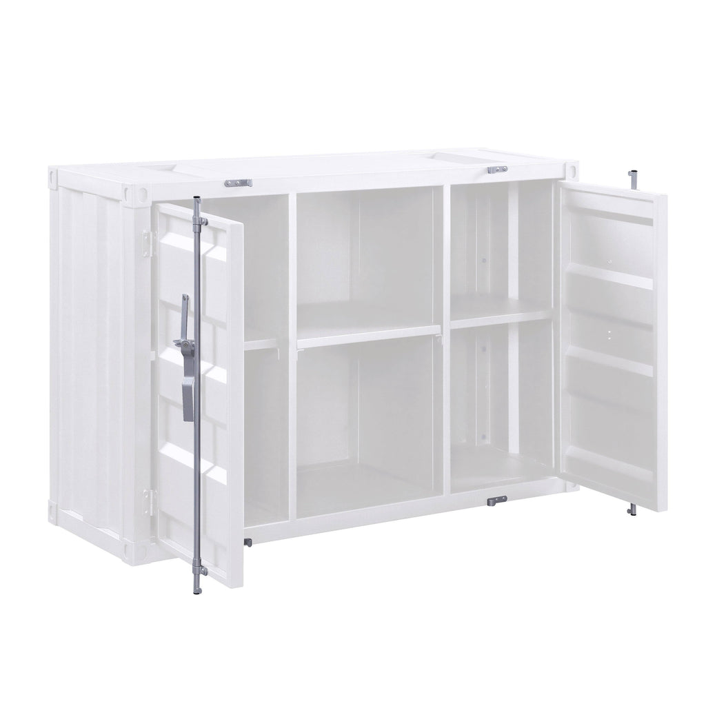 White 2 Door Metal Server with 2 Open Shelves G5123