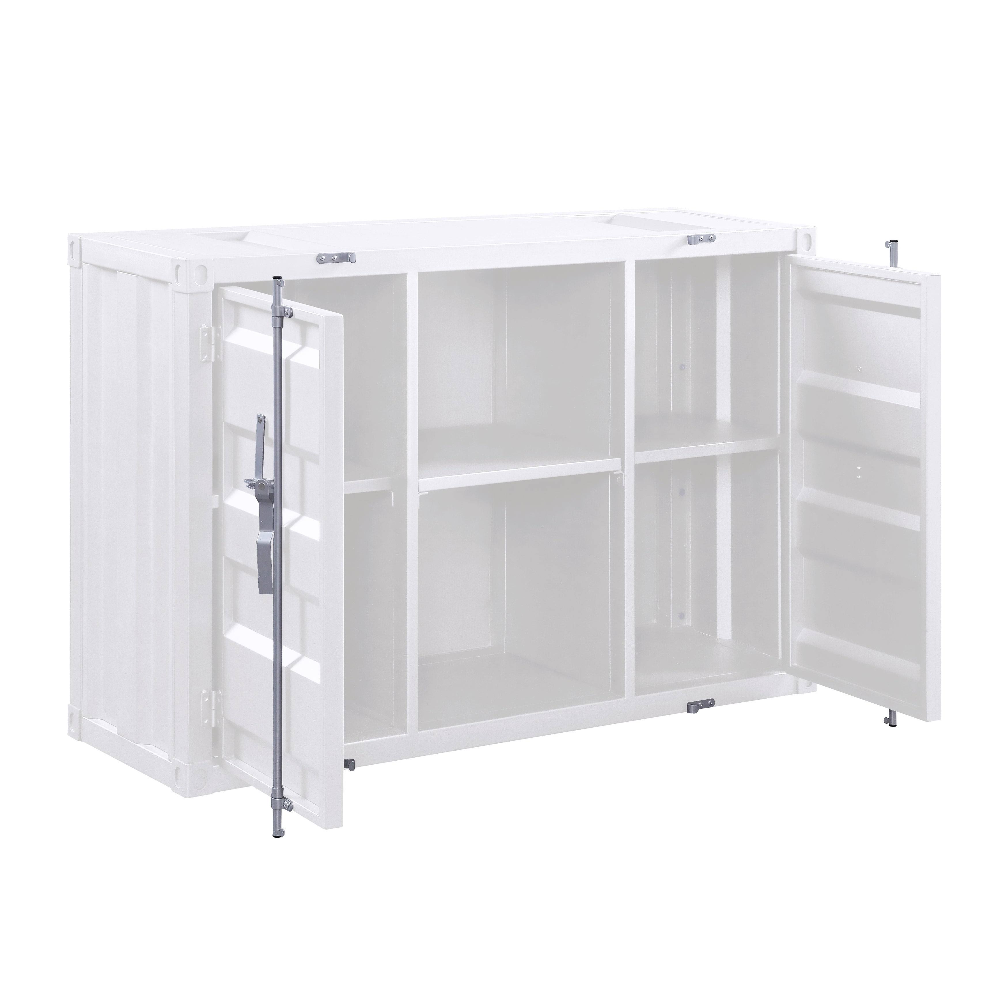 White 2 Door Metal Server with 2 Open Shelves G5123