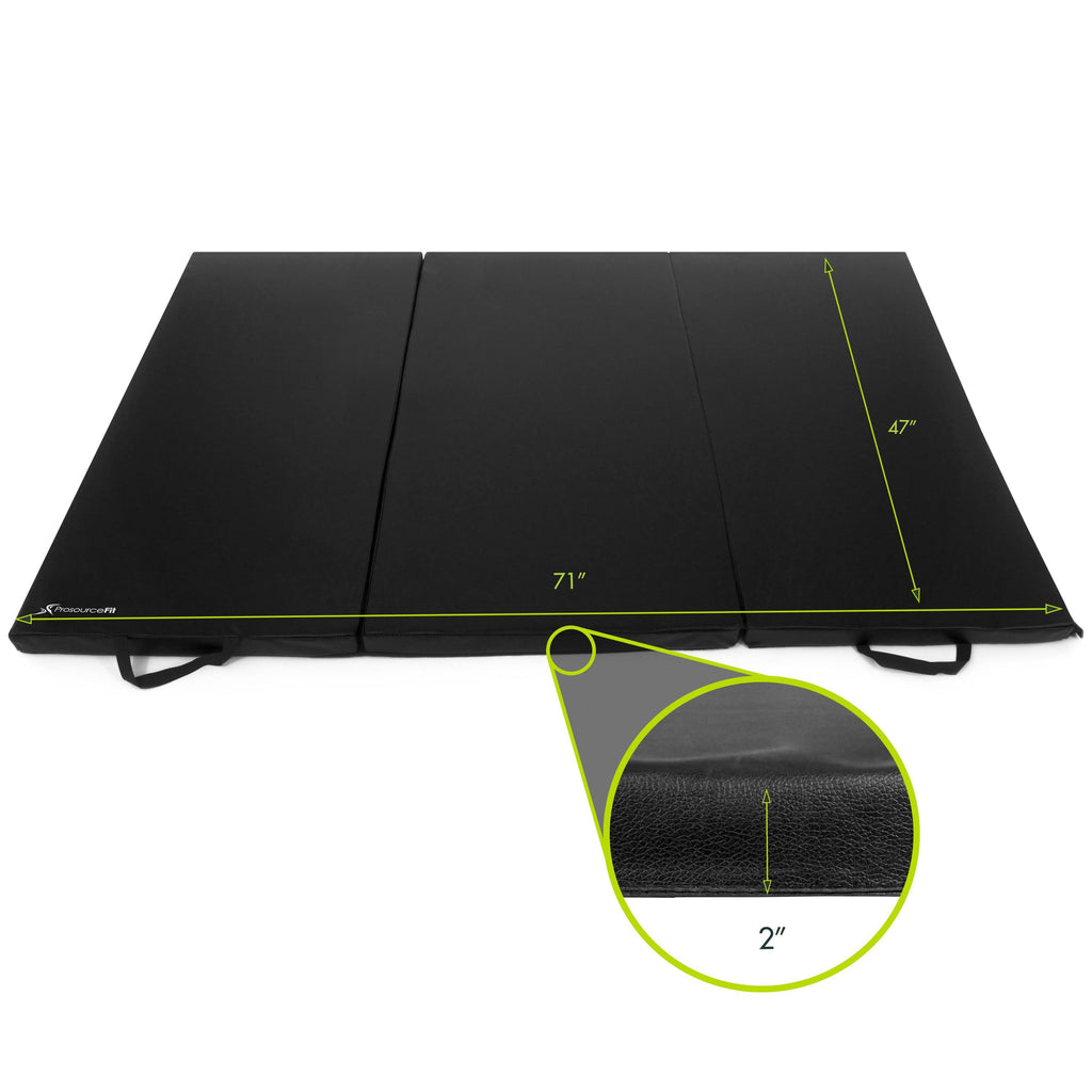 Black Tri-Fold Exercise Mat with Carrying Handles R723295