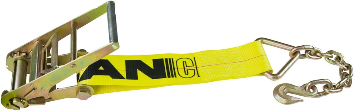 Ratchet Strap with Chain Anchors, 4 Inch x 30 Foot, Classic Yellow W7536