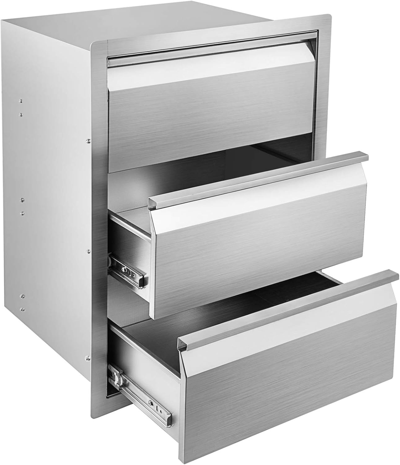 Stainless Steel Double Access BBQ Drawers Box Frame Style Flush Mount Outdoor Kitchen Storage Double Drawers D573459