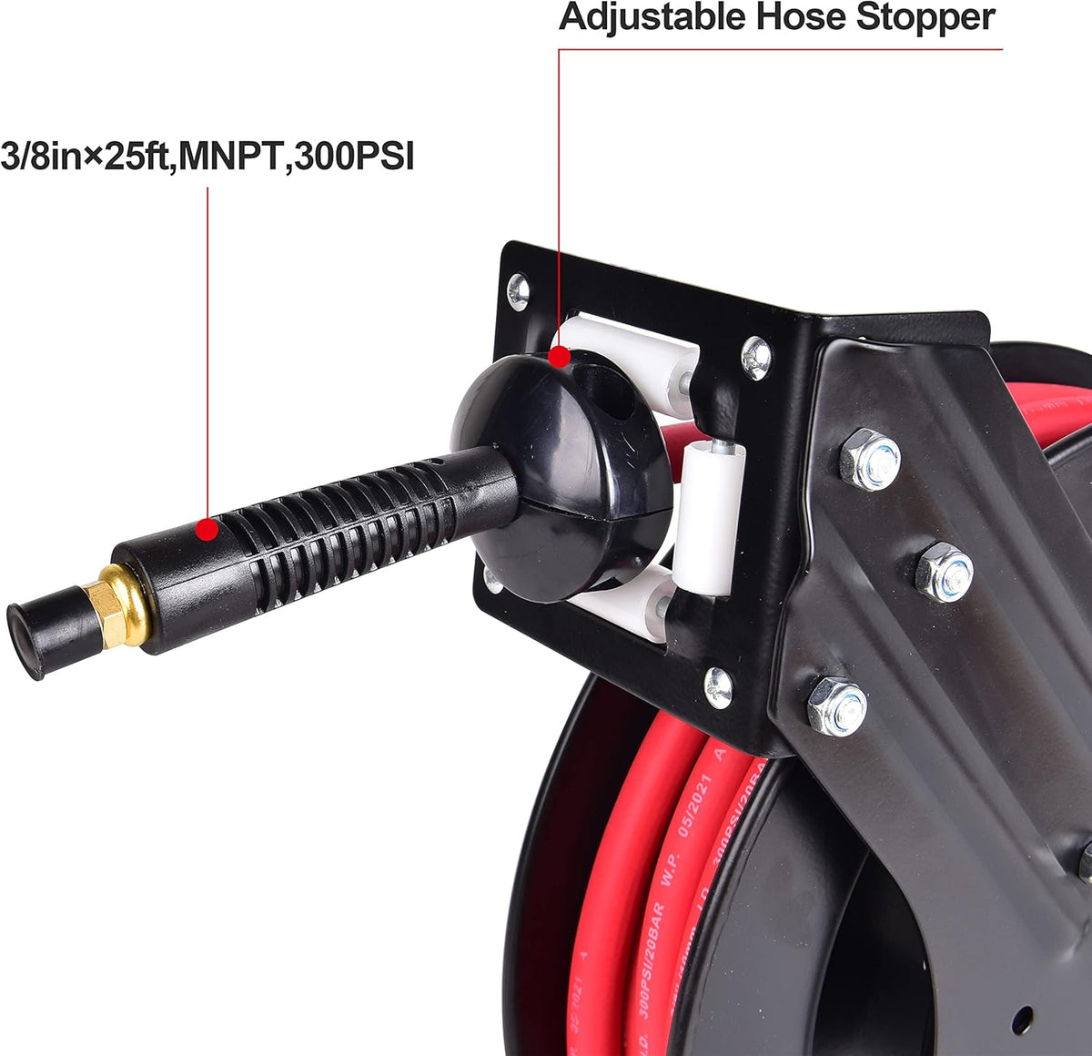 3/8 in x 25 ft Retractable Air Hose Reel, Wall Mount, 300 PSI, Pack of 2 R4649