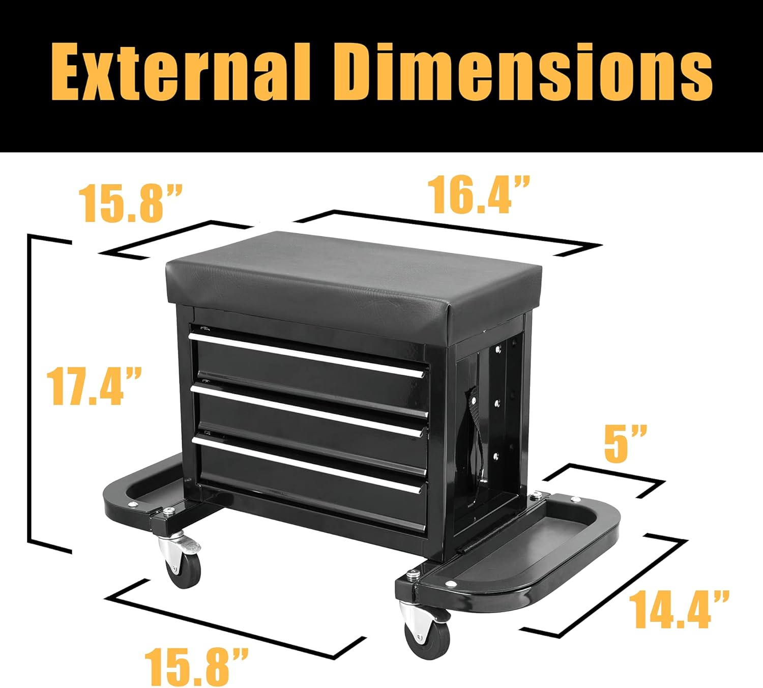 Black 3 Drawer Rolling Garage Tool Storage Chest and Seat L262