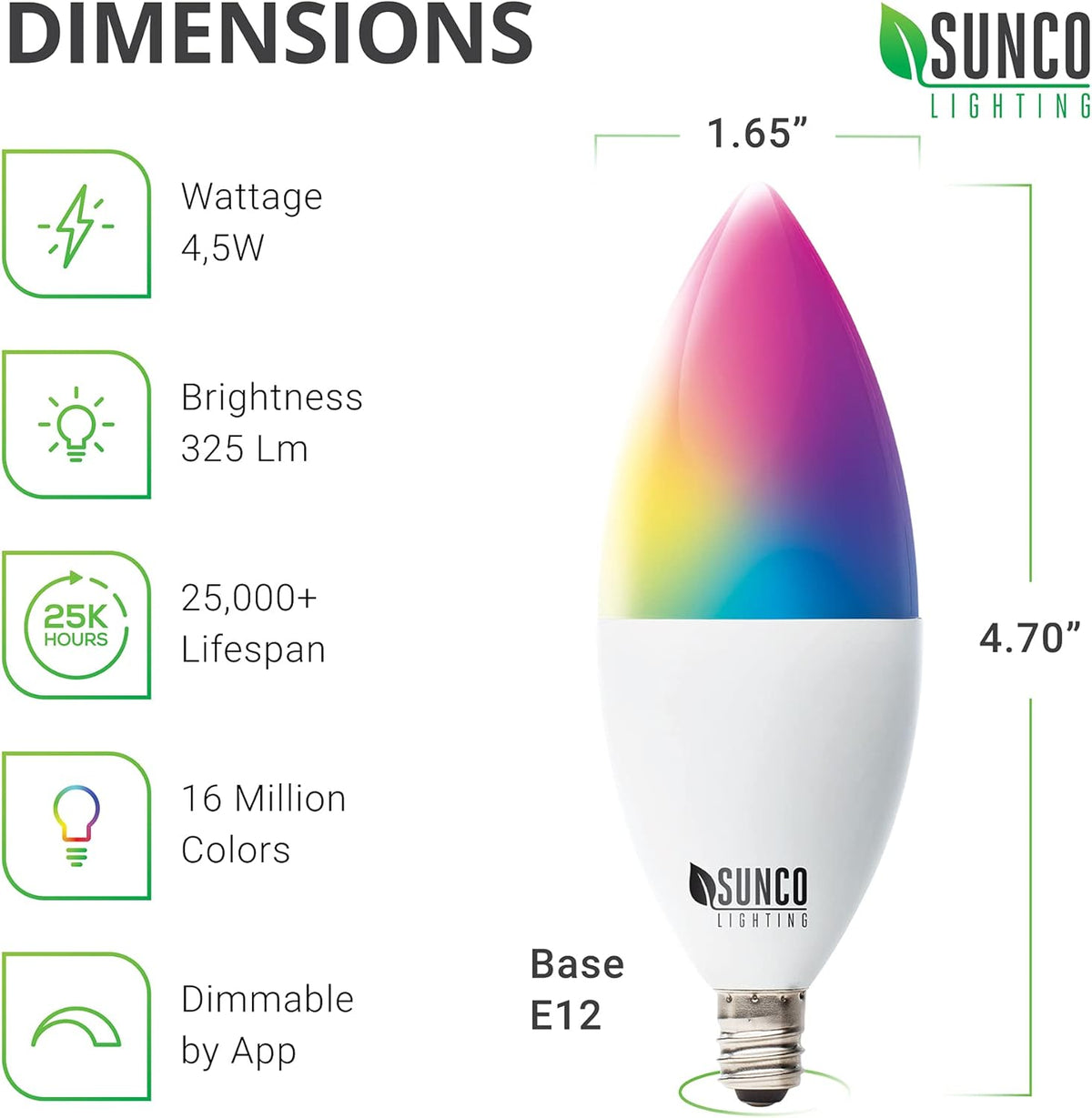 WiFi LED Smart Bulb, B11 Candelabra, 4.5W, E12 Base, Color Changing, Dimmable, 6 Pack F318
