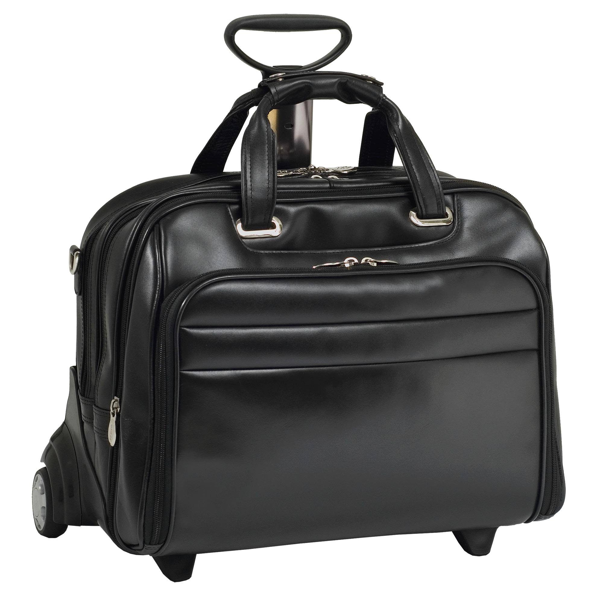 Black Leather Wheeled 17 Laptop Case L65881