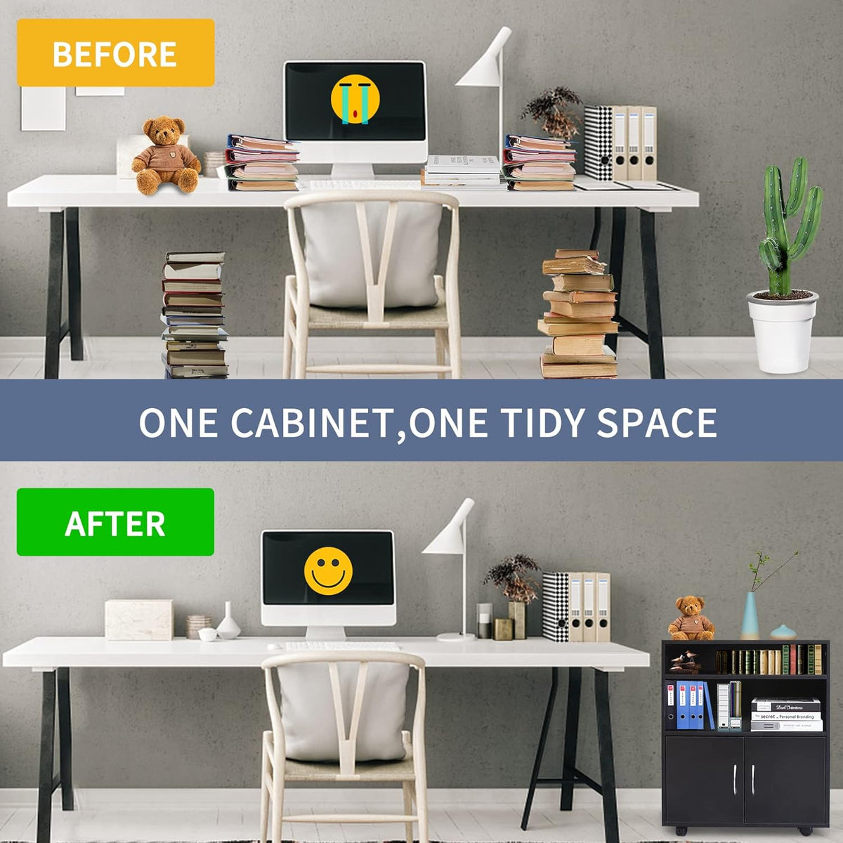 Black 3 Drawer Rolling File Cabinet with Wheels V921