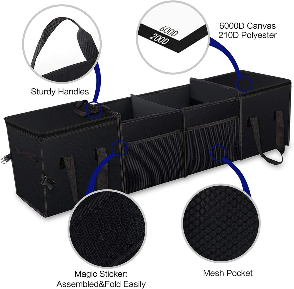 Black Collapsible Car Trunk Organizer with Insulation Cooler Bag G56078