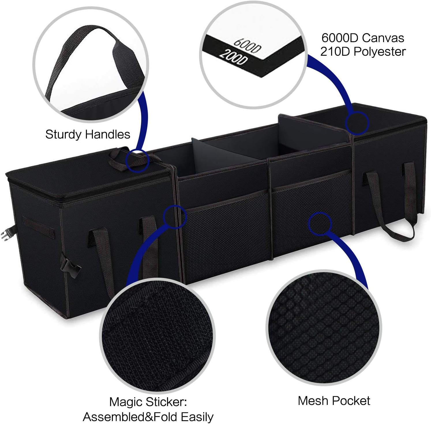 Black Collapsible Car Trunk Organizer with Insulation Cooler Bag G56078
