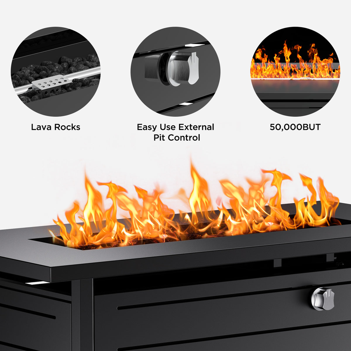 42" 2 in 1 Outdoor Propane Fire Pit Table with Lid, Lava Rock, 50,000 BTU V8208