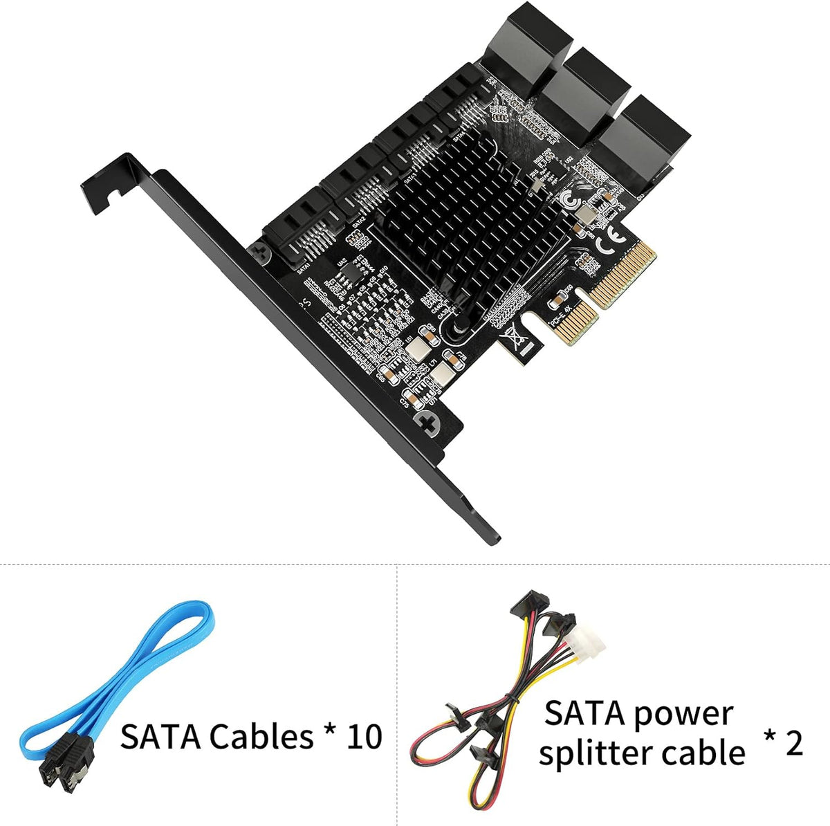 PCIe SATA Card 10 Port with 10 SATA Cables and 2 SATA Power Splitter Cables C611