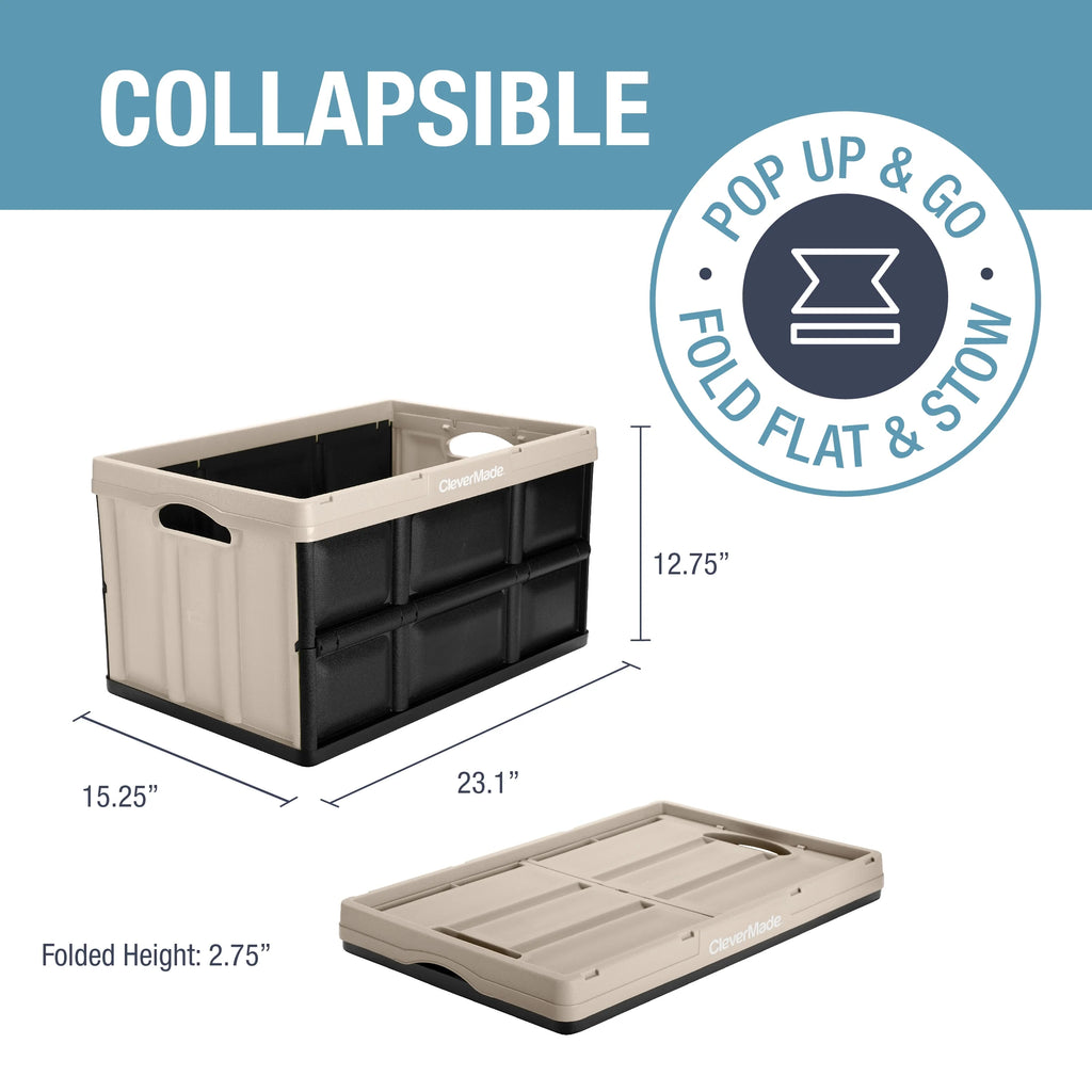 Collapsible Storage Bin, 16 Gal, Tan, 3 Pack R71027