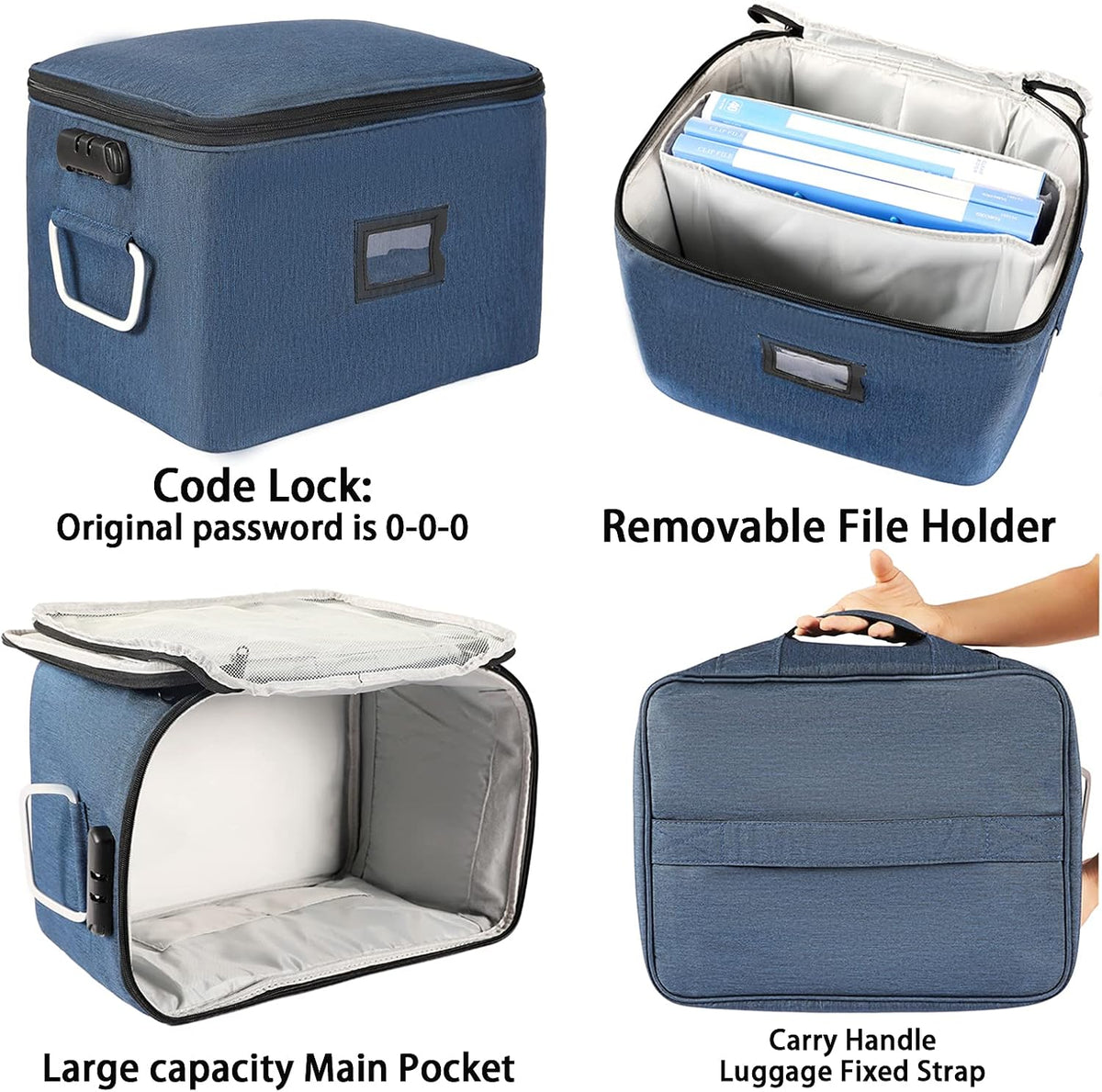 Blue Oxford Fabric Document Organizer Box with Lock Q989761