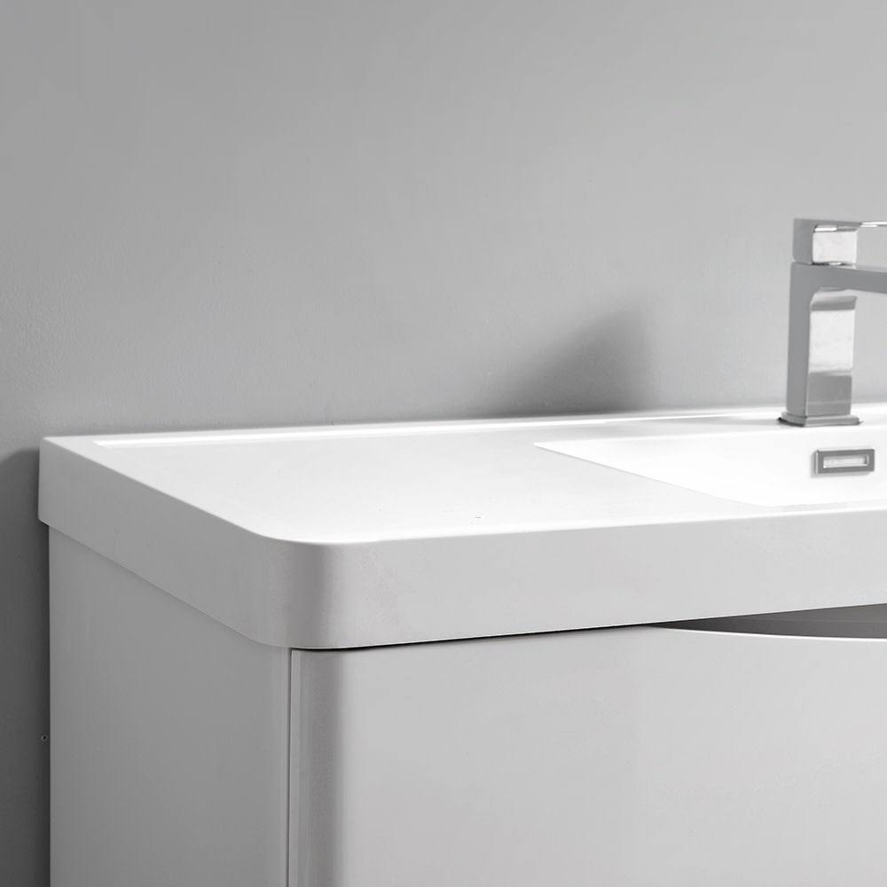 Glossy Gray Wall Hung Bathroom Cabinet with Integrated Sink H94926