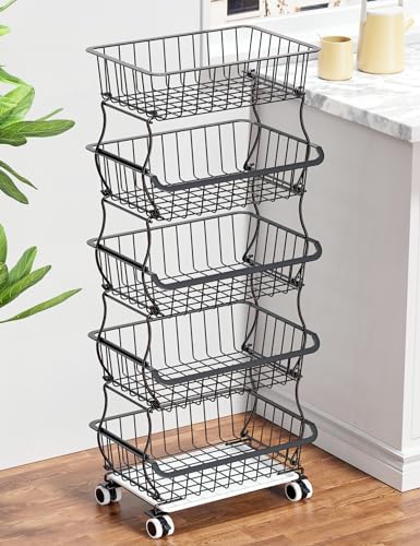 5 Tier Wire Fruit Basket with Wheels N4262