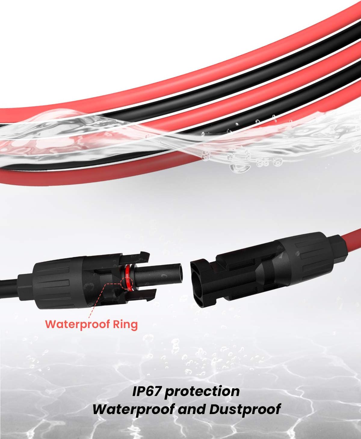 40 Feet 10AWG Solar Extension Cable with Female and Male Connector, Pack of 2 W193