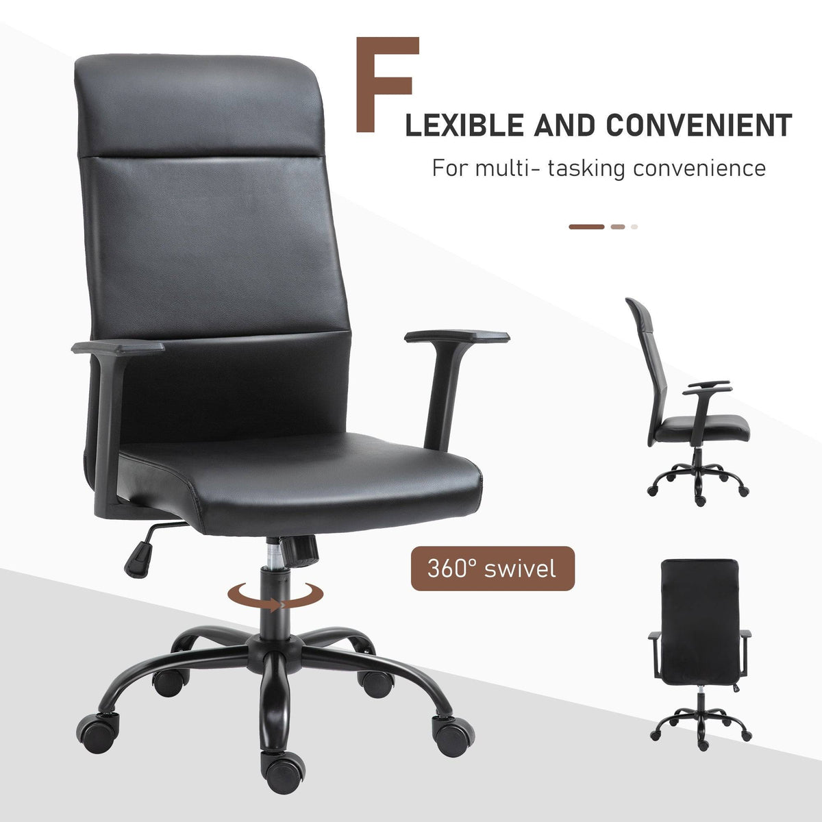 Faux Leather High-Back Office Chair with Adjustable Height, Metal Legs T2004