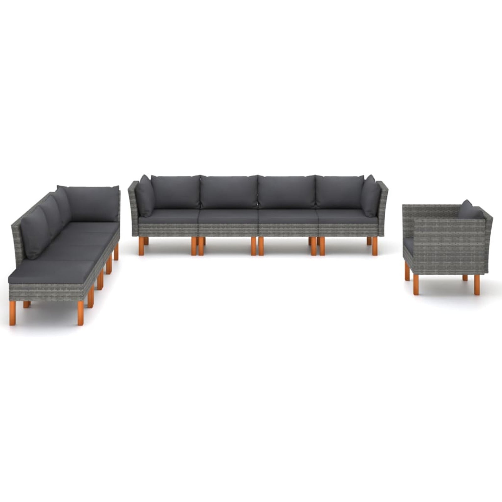 9 Piece Gray Poly Rattan Patio Conversation Set O63236