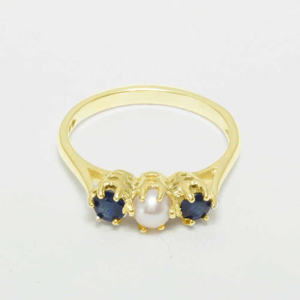 10k Yellow Gold Cultured Pearl & Sapphire Womens Ring L617025