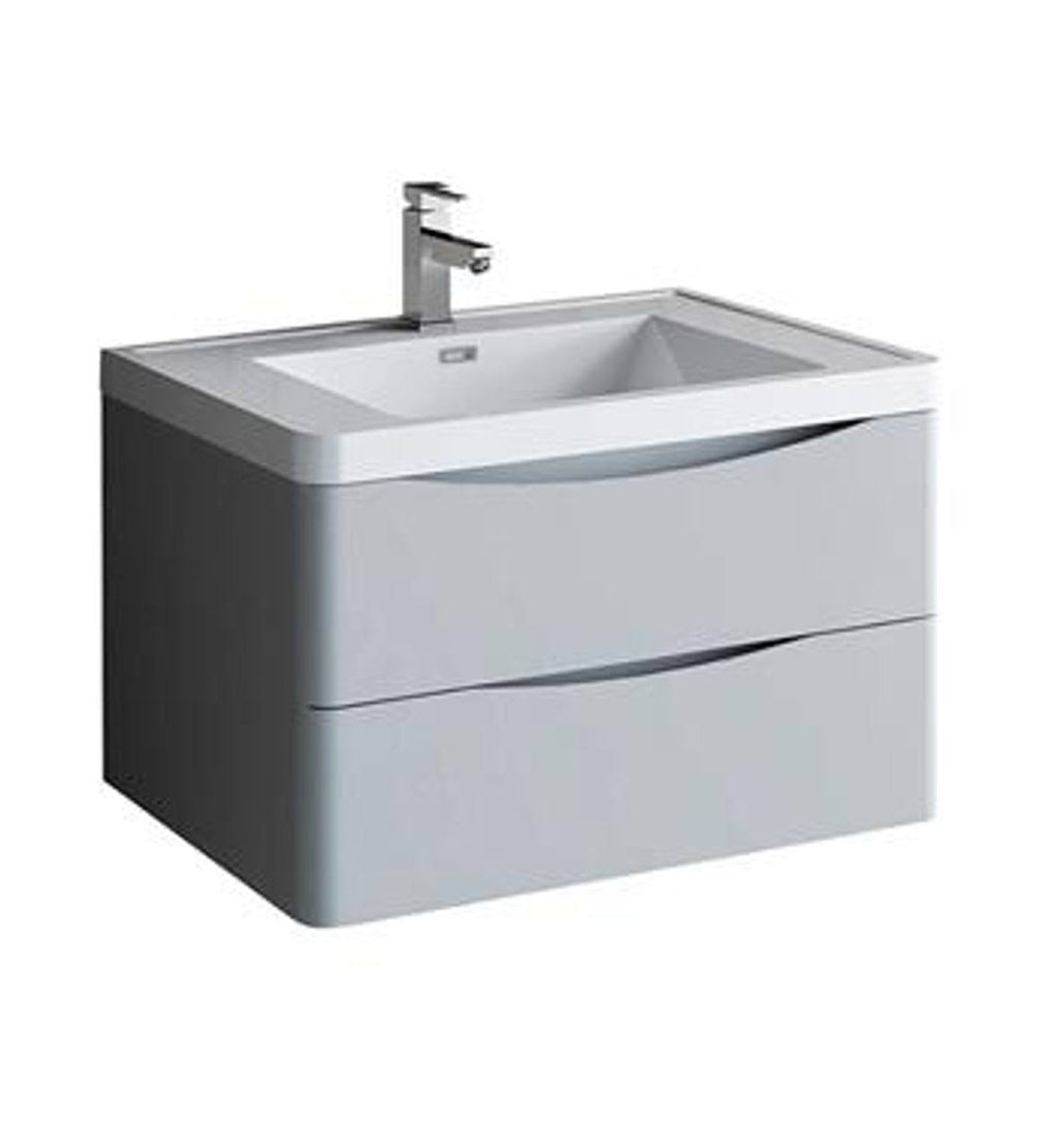 Glossy Gray Wall Hung Bathroom Cabinet with Integrated Sink H94926