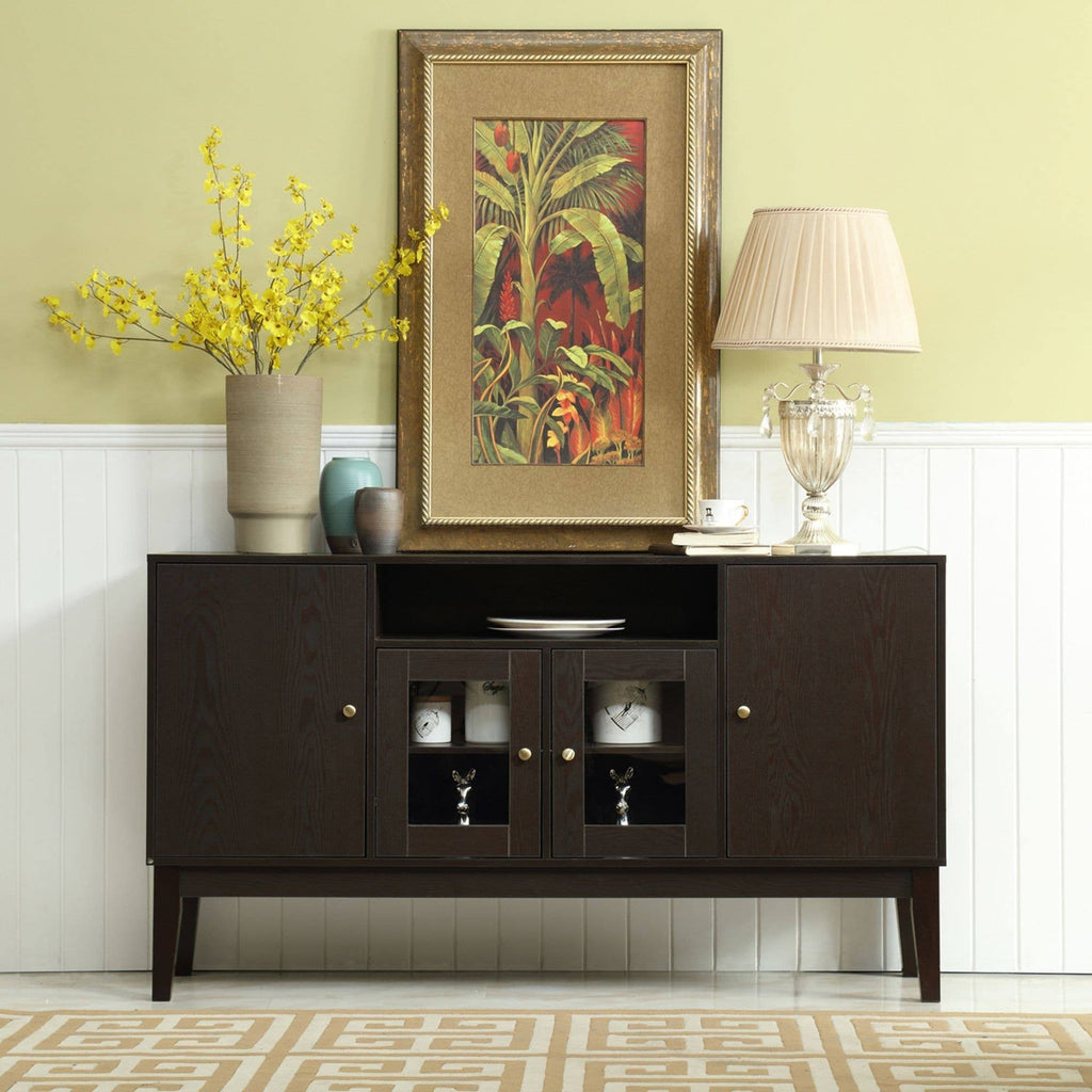 59x22 Wide Buffet Table Cabinet TV Console Dark Brown Q18335