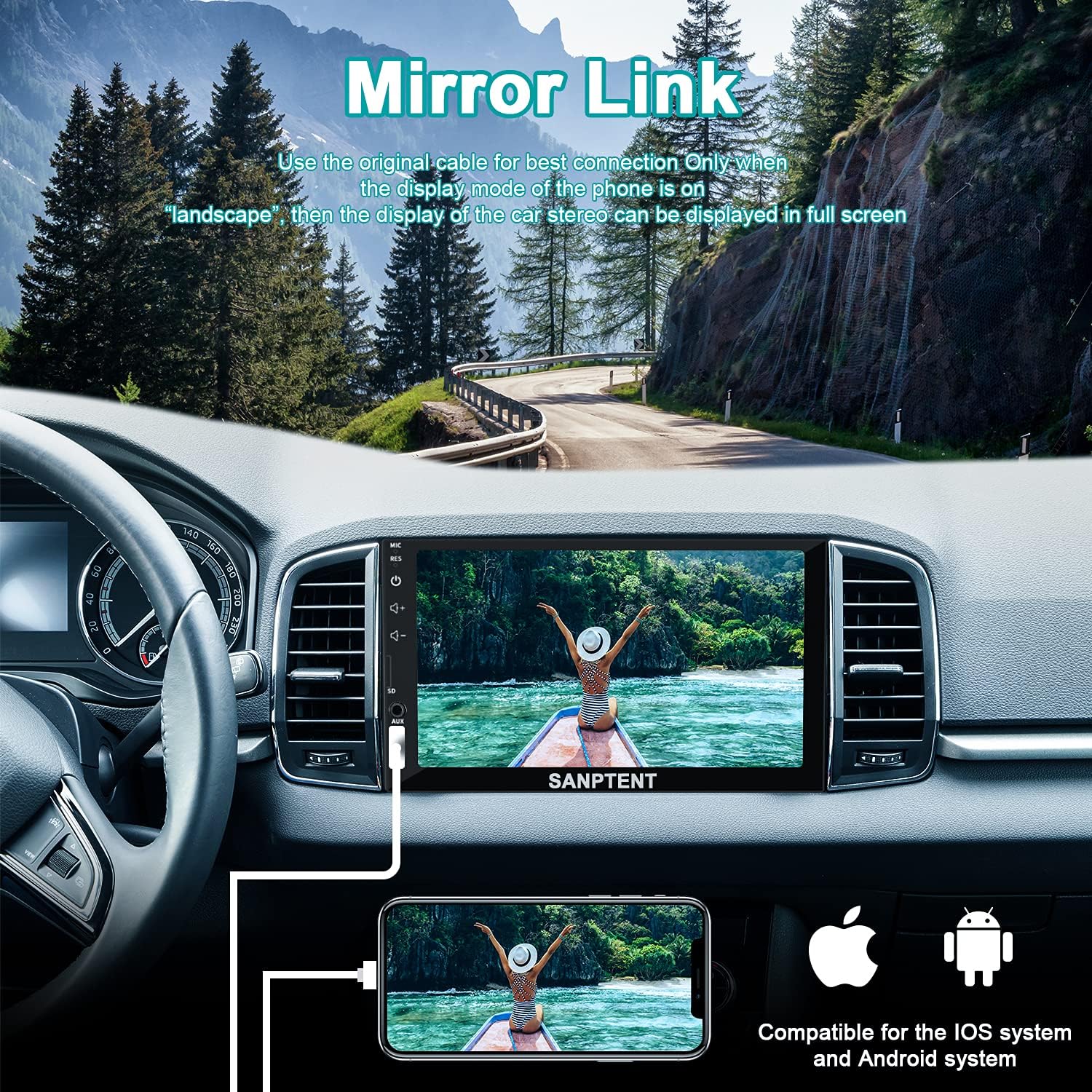 7 Inch Double Din Car Stereo with Bluetooth Q65727