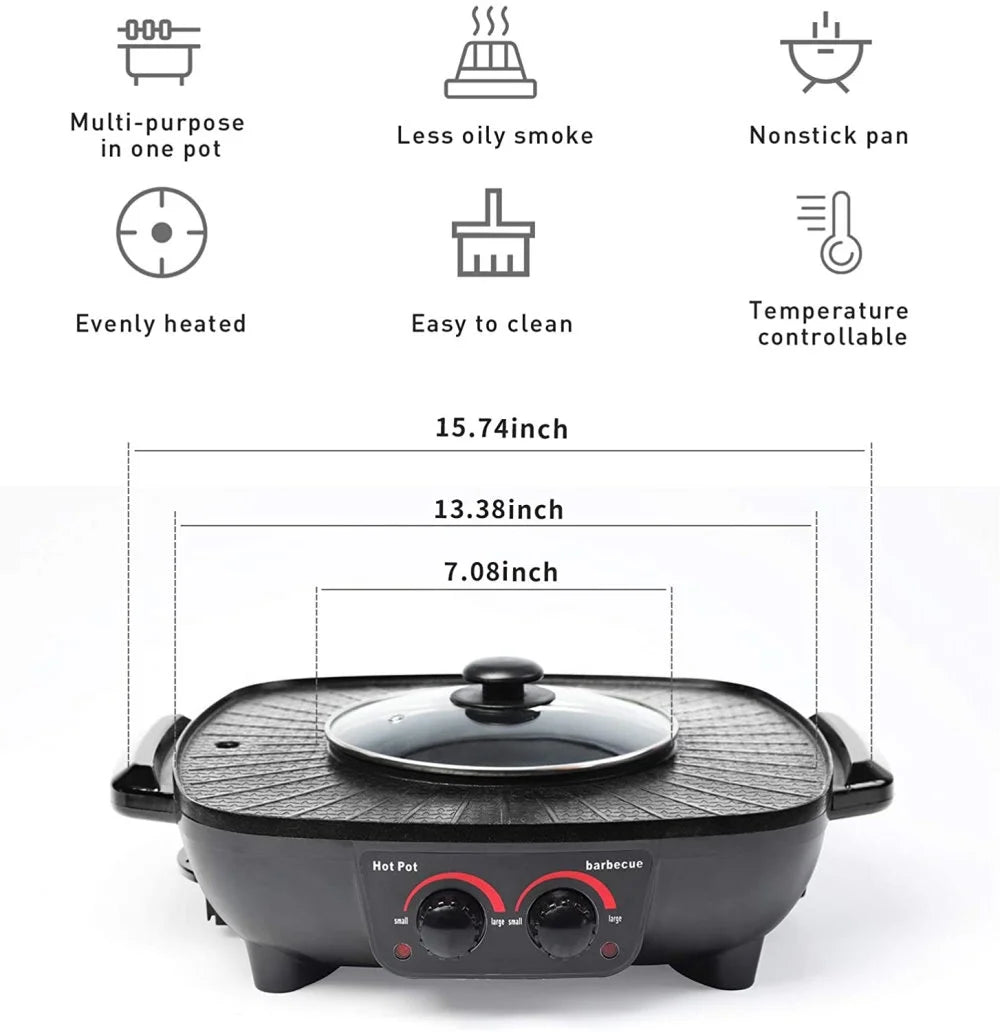 Electric Hot Pot with Square Smokeless BBQ Grill and Electric Baking Tray S27044