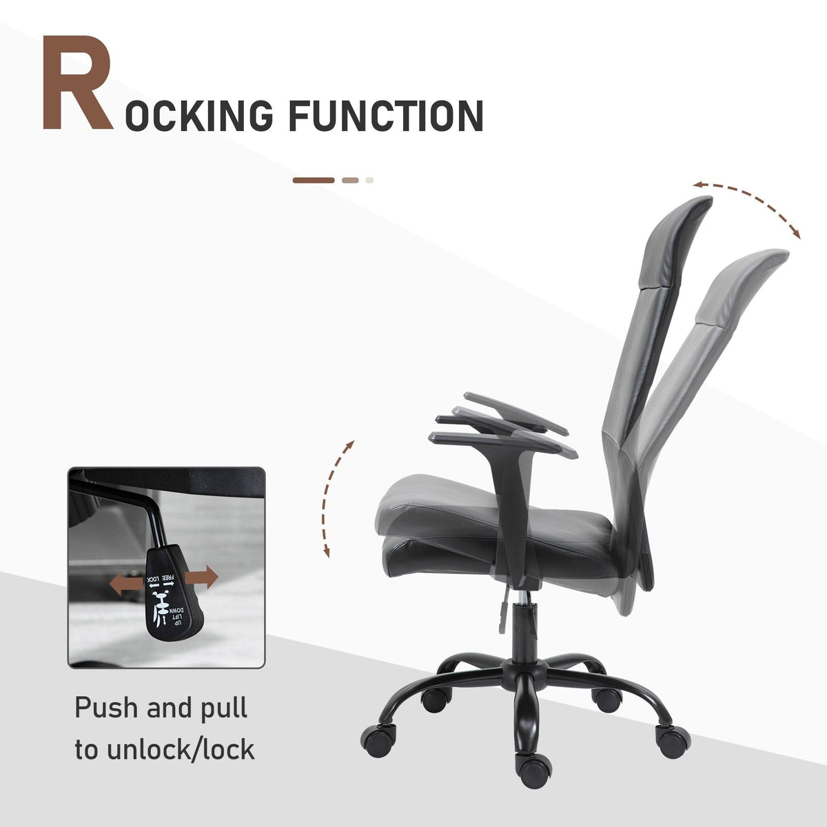 Faux Leather High-Back Office Chair with Adjustable Height, Metal Legs T2004