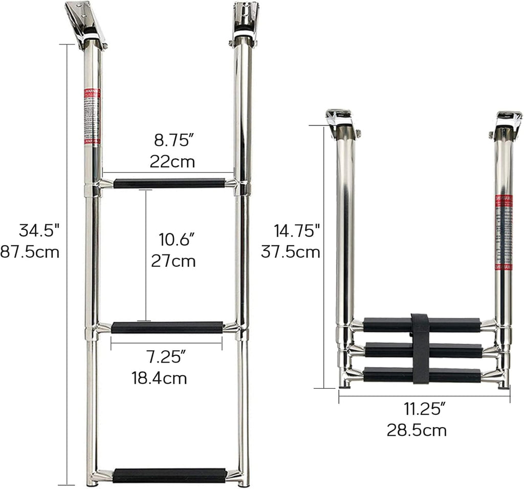 Stainless Steel 3 Step Telescoping Pontoon Boat Ladder, 600 Pounds Capacity, Pack of 2 P1709